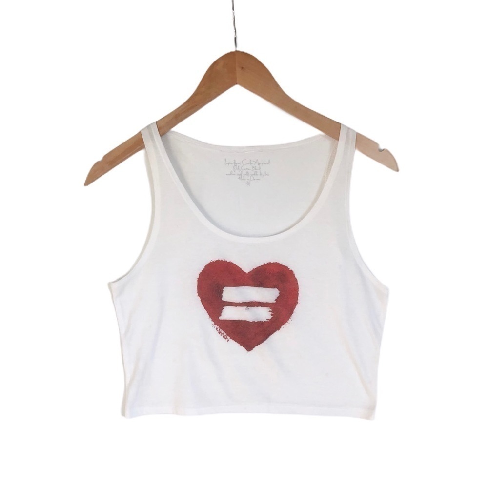 Equality PRIDE heart white red tank crop top small